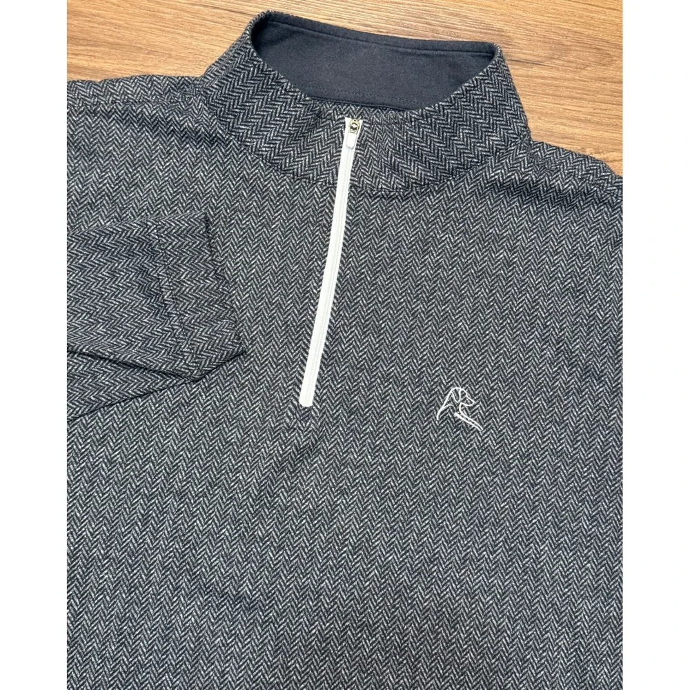 Rhoback Mens 1/4 Quarter Zip Pullover Grey Herringbone Performance Pullover Sz L